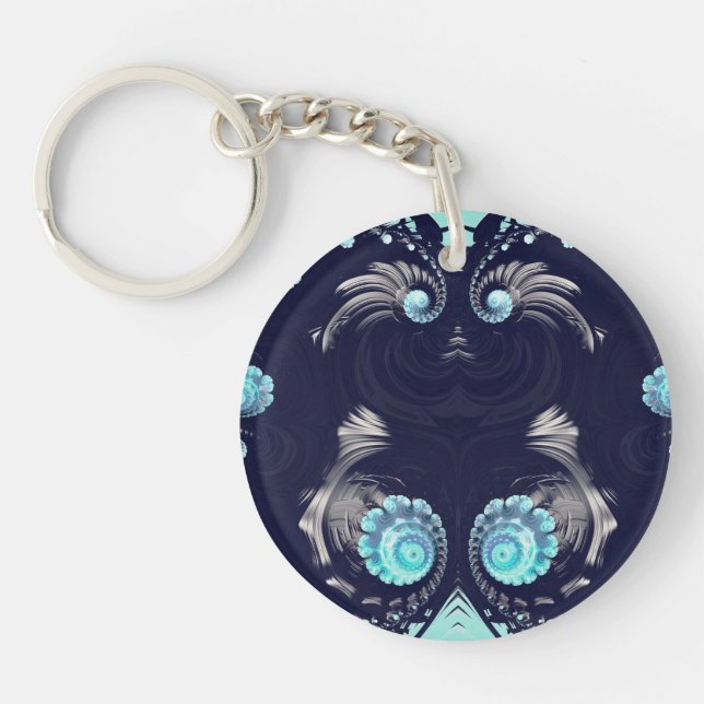 Black Gray Blue Abstract Fractal ~ Keychain (Front)