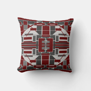 Black Gray Burgundy Mosaic Abstract Labyrinth Cushion