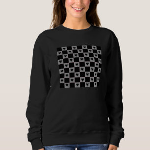 Black&Gray Checkered Tile With Hearts Pattern Sweatshirt