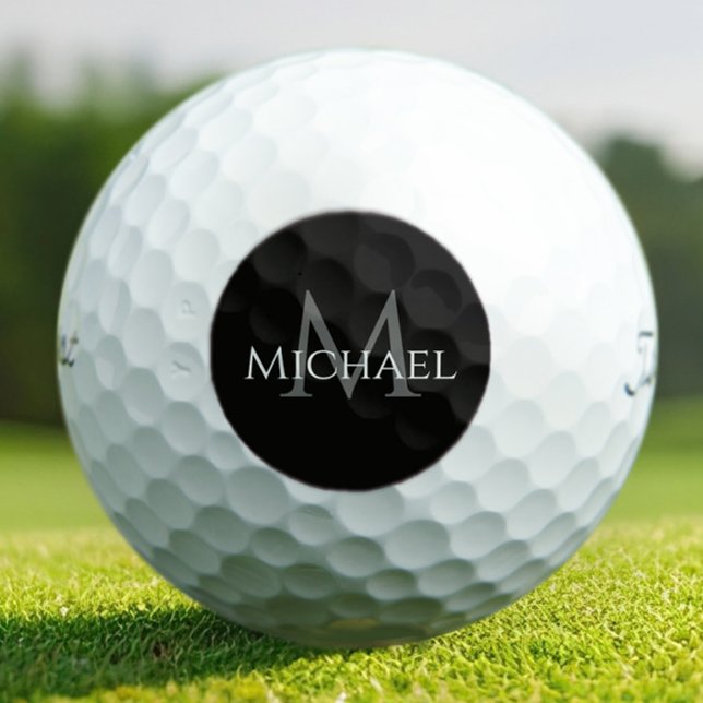 Black Gray Custom Monogram Name Initial  Golf Balls (Creator Uploaded)