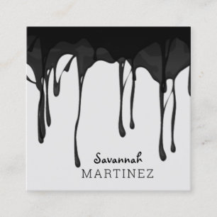 Black Gray Dripping Abstract Seamless Elegant Square Business Card