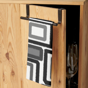 Black Gray Geometric Blocks Tea Towel