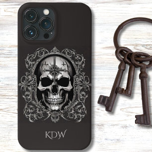 Black & Gray Gothic Skull Monogram  iPhone 13 Pro Max Case