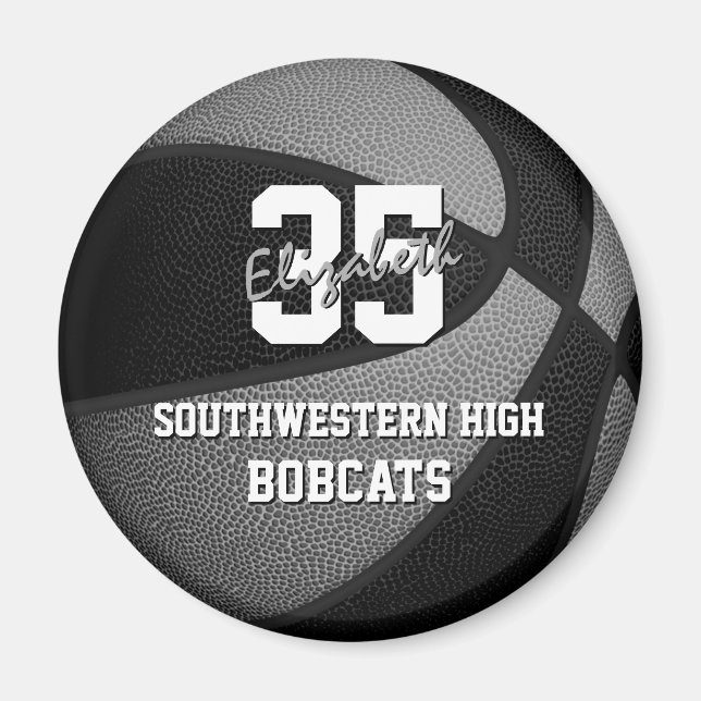 black gray kids sports gifts basketball team name magnet (Front)