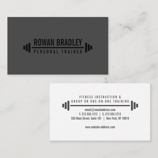 Black & Gray Minimalist Personal Trainer Fitness Business Card (Front/Back)