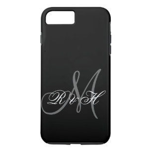 BLACK GRAY MONOGRAM INITIALS iPhone 8 PLUS/7 PLUS CASE