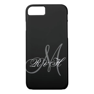 BLACK GRAY MONOGRAM INITIALS iPhone 8/7 CASE