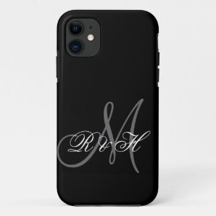 BLACK GRAY MONOGRAM INITIALS iPhone 11 CASE