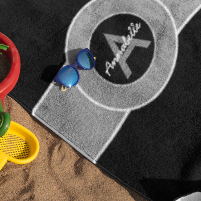 Black Gray Monogram Personalized Beach Towel (Creator Uploaded)