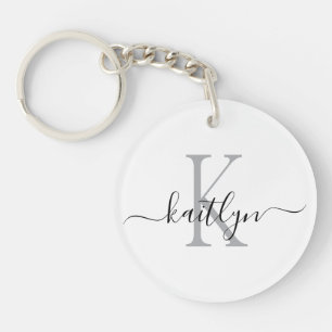 Black Gray Name Initial Monogram Key Ring