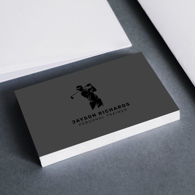 Black Gray Professional Personal Trainer Golf Business Card (Creator Uploaded)