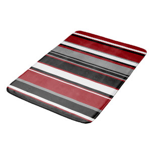 Black, Gray Red and White Stripes   Bath Mat
