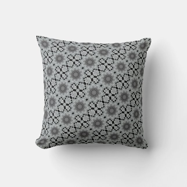 Black gray snowflake design cushion (Front)