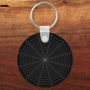 Black gray spider web Halloween pattern Key Ring