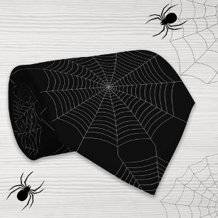 Black gray spider web Halloween pattern Tie