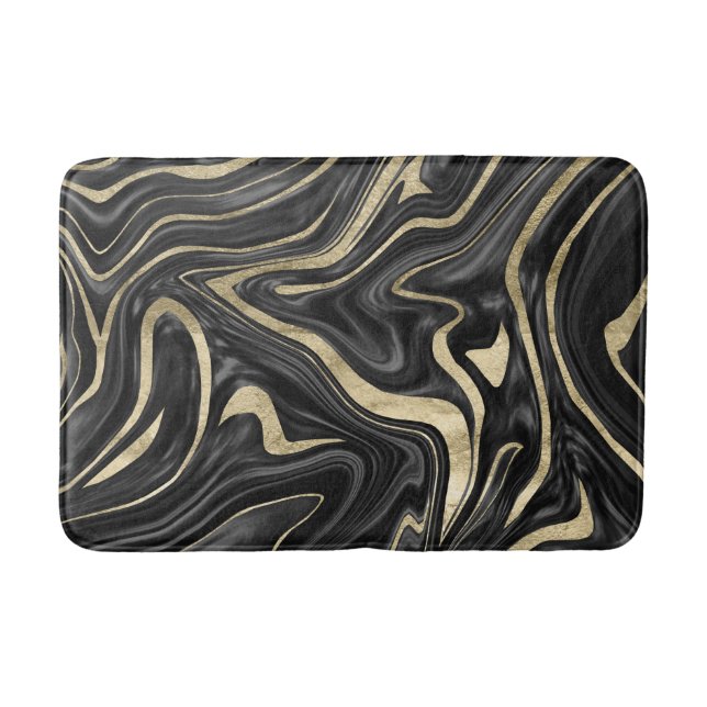 Black Gray White Gold Marble #1 Bath Mat (Front)