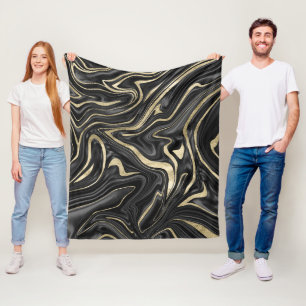 Black Gray White Gold Marble #1 Fleece Blanket