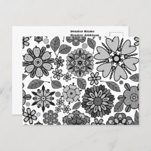 Black Gray White Retro Floral Art Seamless Pattern Postcard