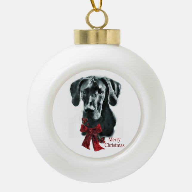 Black Great Dane Christmas Ceramic Ball Christmas Ornament (Front)