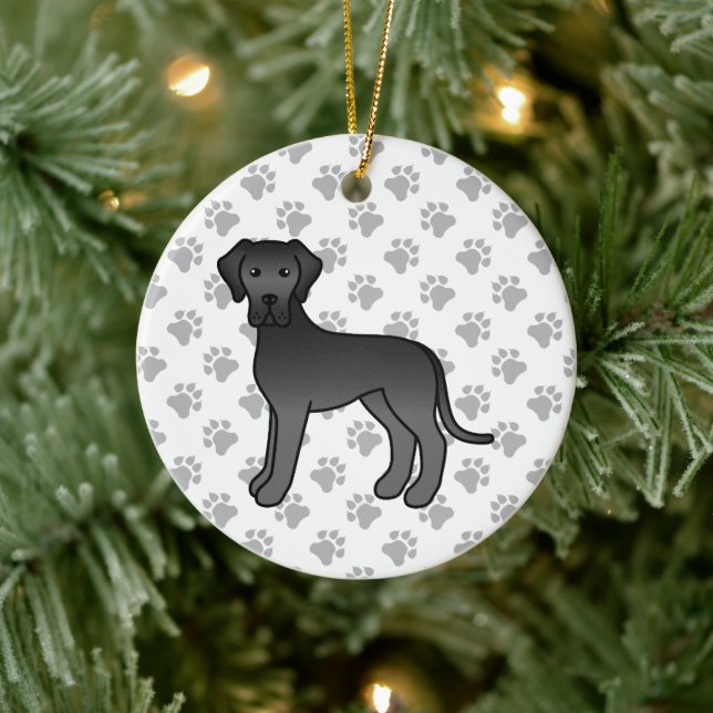 Black Great Dane Cute Cartoon Dog Ceramic Tree Decoration (Tree)