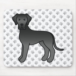 Black Great Dane Cute Cartoon Dog Mouse Mat