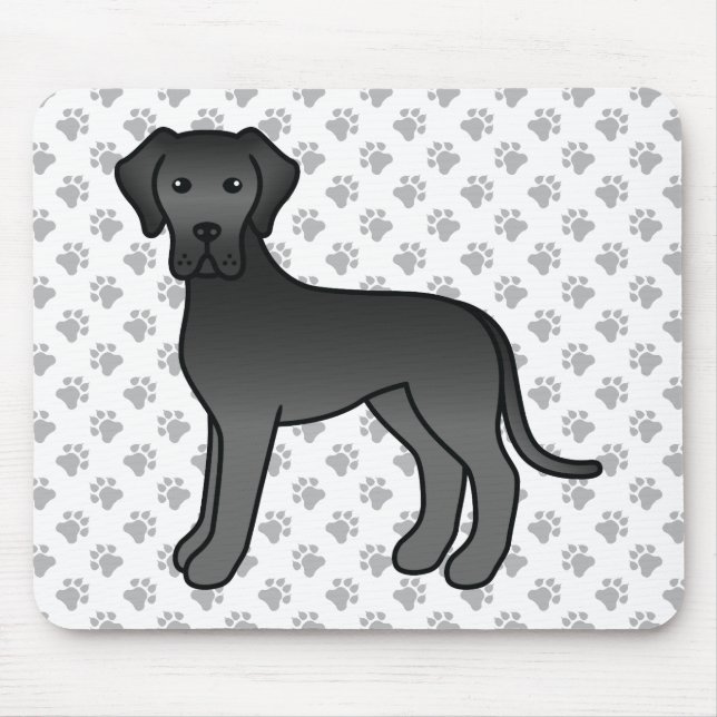 Black Great Dane Cute Cartoon Dog Mouse Mat (Front)