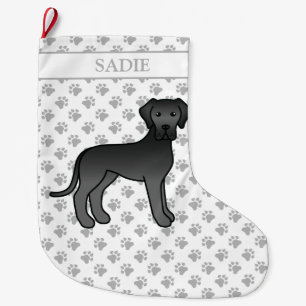 Black Great Dane Cute Cartoon Dog & Name Large Christmas Stocking