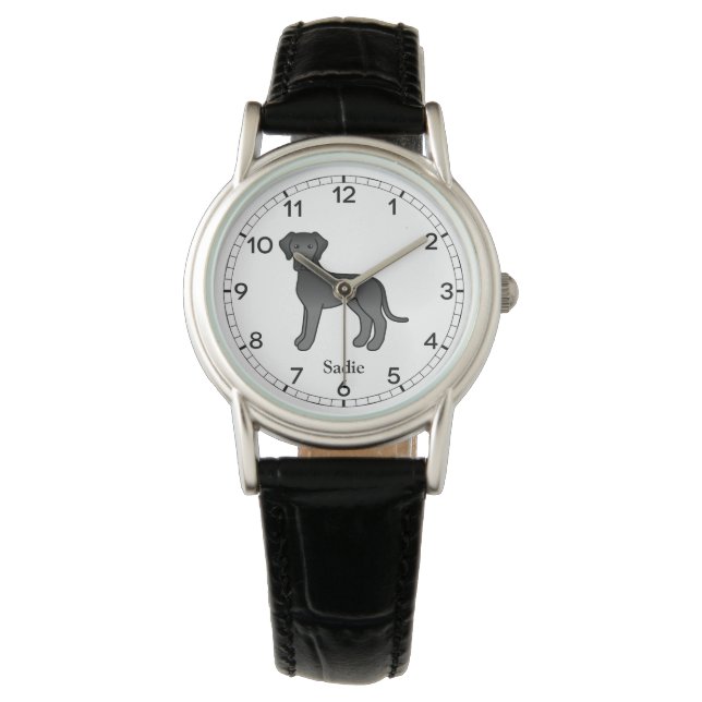 Black Great Dane Cute Cartoon Dog & Name Watch (Front)
