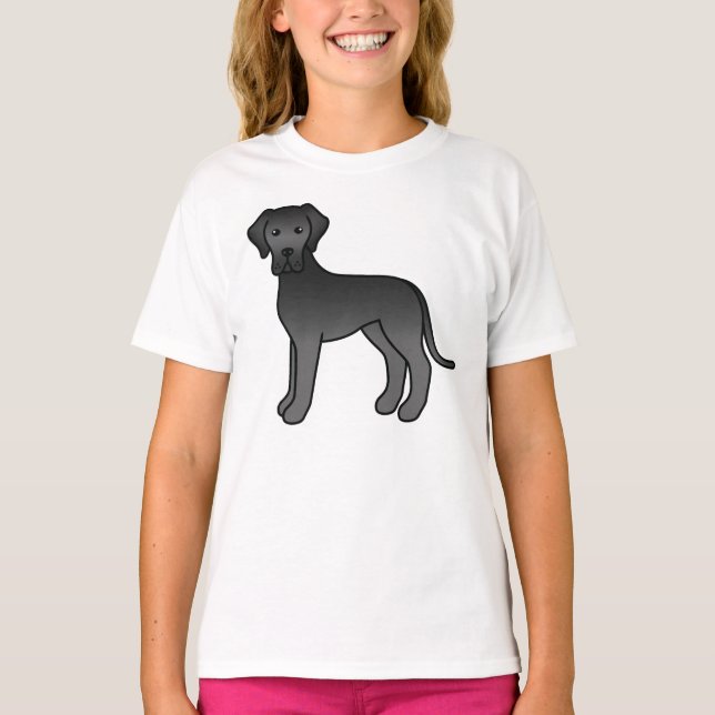 Black Great Dane Cute Cartoon Dog T-Shirt (Front)