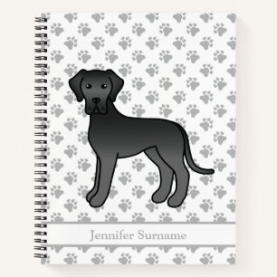Black Great Dane Cute Cartoon Dog & Text Notebook