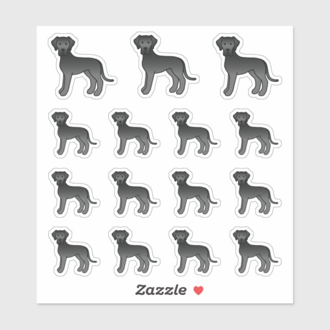 Black Great Dane Cute Cartoon Dogs (Sheet)