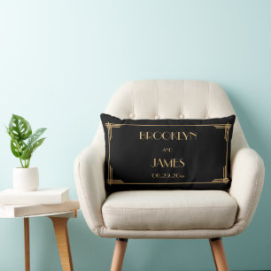 Black Great Gatsby Art Deco Lumbar Wedding Pillows