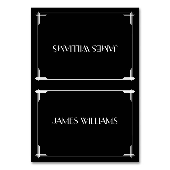 Black Great Gatsby Art Deco Place Setting Cards (Front)