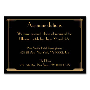 Black Great Gatsby Art Deco Wedding Accommodations Table Number