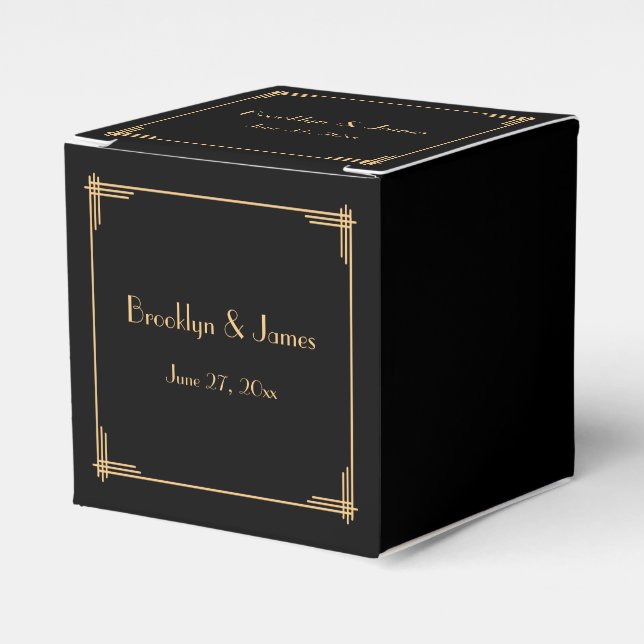 Black Great Gatsby Art Deco Wedding Favour Boxes (Front Side)