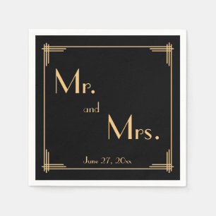 Black Great Gatsby Art Deco Wedding Napkins