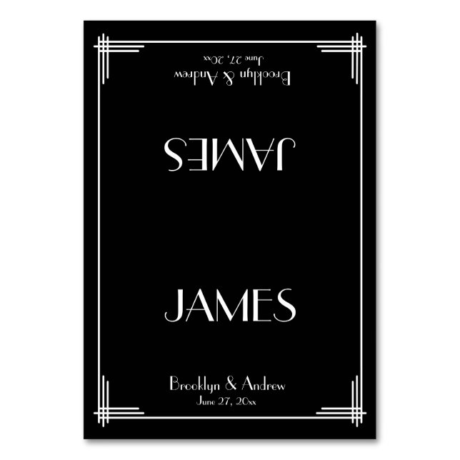 Black Great Gatsby Art Deco Wedding Place Cards (Front)