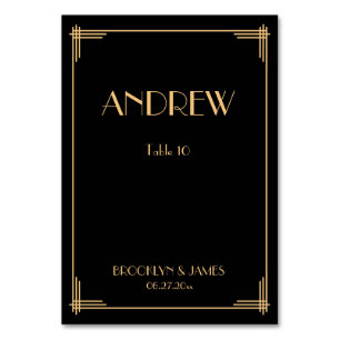 Black Great Gatsby Art Deco Wedding Table Cards