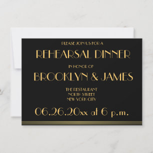 Black Great Gatsby Wedding Rehearsal Invitations