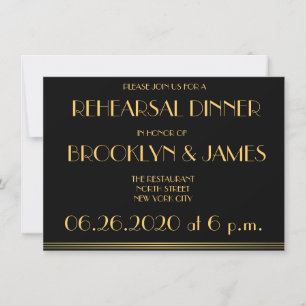 Black Great Gatsby Wedding Rehearsal Invitations