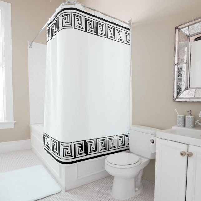 Black Grecian Frieze Design Shower Curtain (In Situ)