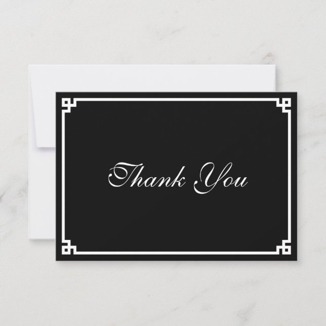 Black Greek and White Key Border Thank You Card (Front)