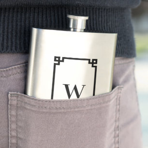 Black Greek Key Border Monogram Hip Flask