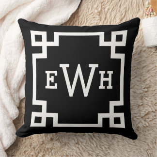 Black Greek Key Custom Monogram Initials Cushion