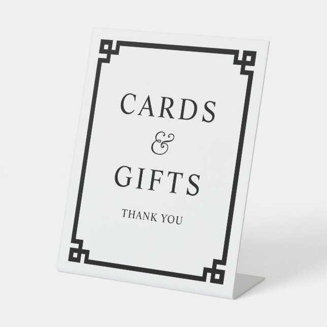 Black Greek Key Elegant Ampersand Cards & Gifts Pedestal Sign (Front)