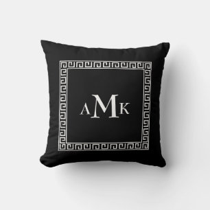 Black Greek Key   Monogrammed Throw Pillow