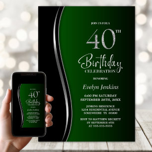 Black Green 40th Birthday Party Invitation
