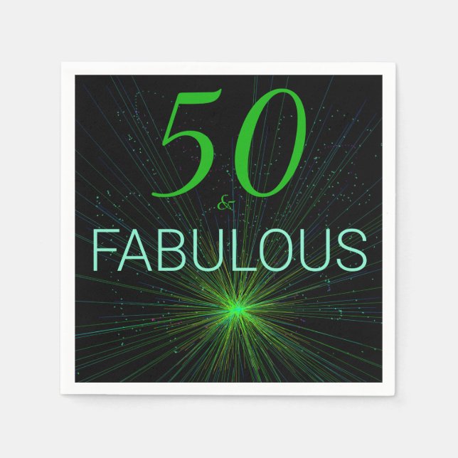 Black green 50 & Fabulous Birthday Party Paper Napkin (Front)