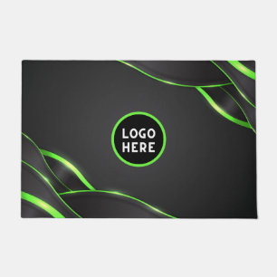 Black & Green Abstract Fluid Design Add Logo Doormat