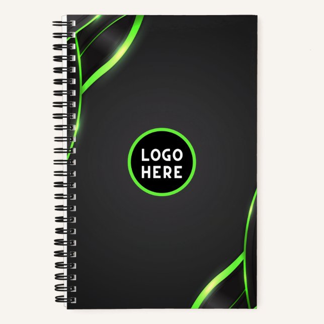 Black & Green Abstract Fluid Design | Add Logo Notebook (Front)